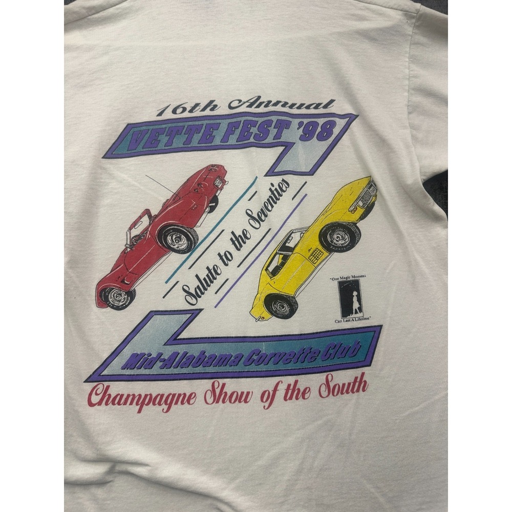 Vintage Fruit Of The Loom T Shirt Mens Medium White Mid-Alabama Corvette Club - Picture 12 of 14